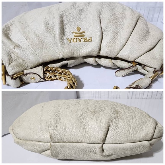 Authentic Prada Cervo Lux Shimmer Hobo Bag Off-White - Picture 9 of 16